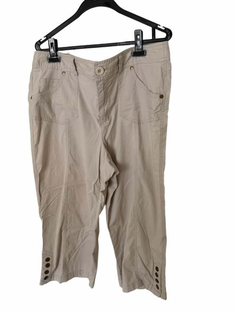 Christopher & Banks Women's 14 Beige Capri Pants with Button Cuffs and Pockets